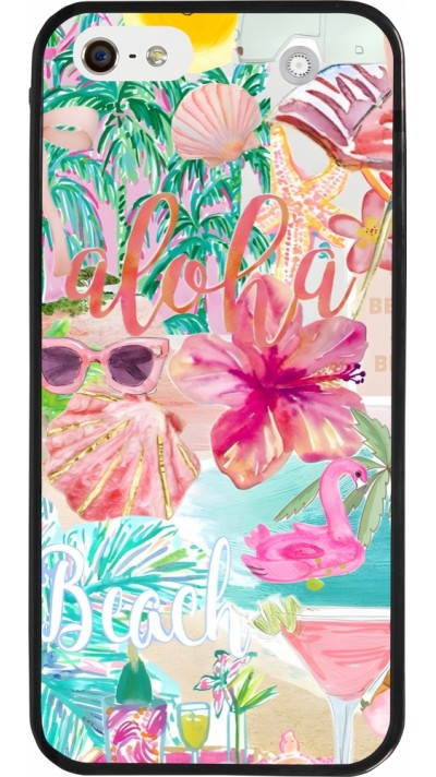 iPhone 5/5s / SE (2016) Case Hülle - Silikon schwarz Preppy Collage Aloha