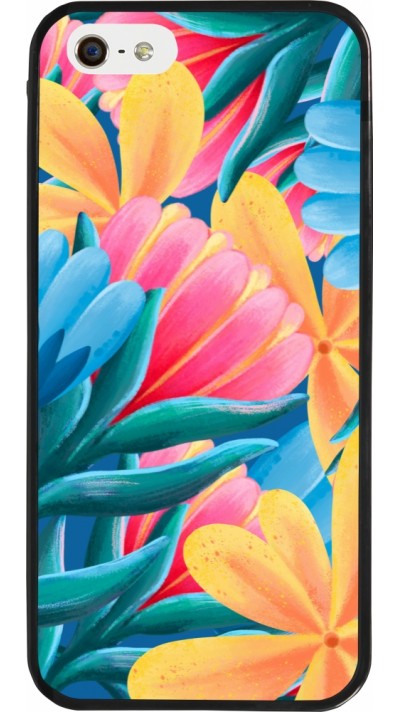 iPhone 5/5s / SE (2016) Case Hülle - Silikon schwarz Spring 23 colorful flowers