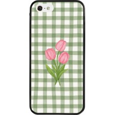 iPhone 5/5s / SE (2016) Case Hülle - Silikon schwarz Green vichy tulips Spring 2026