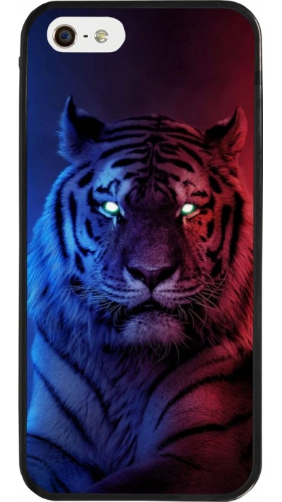iPhone 5/5s / SE (2016) Case Hülle - Silikon schwarz Tiger Blue Red