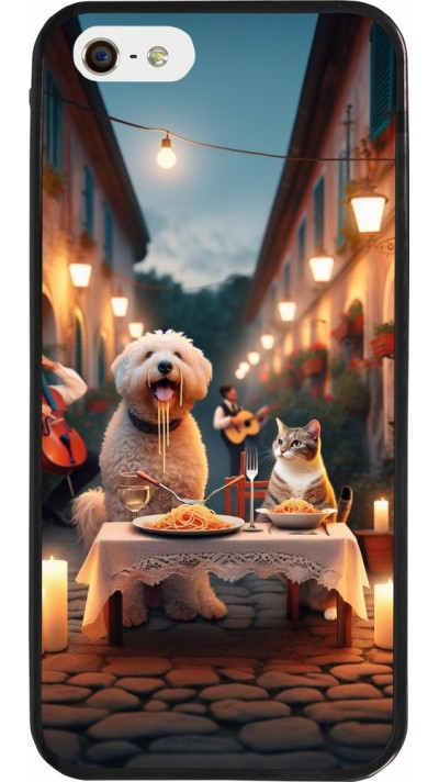 iPhone 5/5s / SE (2016) Case Hülle - Silikon schwarz Valentin 2024 Hund & Katze Kerzenlicht