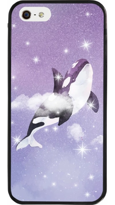 iPhone 5/5s / SE (2016) Case Hülle - Silikon schwarz Whale in sparking stars