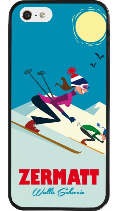 iPhone 5/5s / SE (2016) Case Hülle - Silikon schwarz Zermatt Ski Downhill