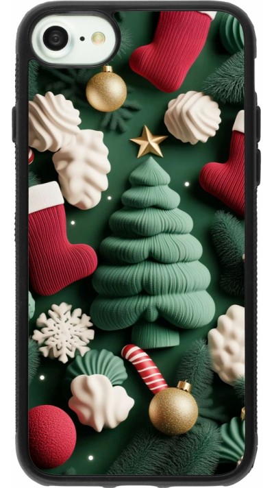 Coque iPhone 7 / 8 / SE (2020, 2022) - Silicone rigide noir Christmas 25 Christmas textiles