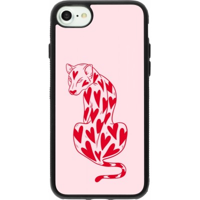 iPhone 7 / 8 / SE (2020, 2022) Case Hülle - Silikon schwarz Leopard with hearts 2026