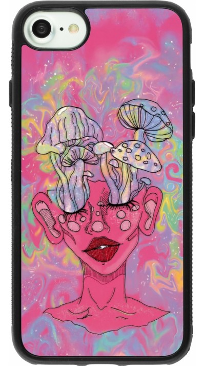 iPhone 7 / 8 / SE (2020, 2022) Case Hülle - Silikon schwarz Psychedelic pink mushroom
