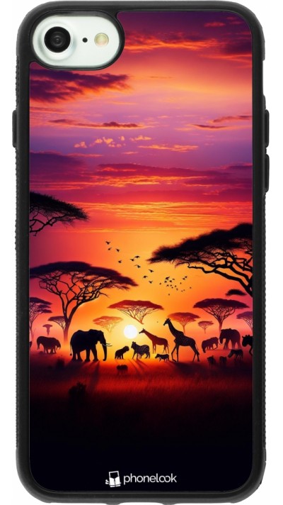 iPhone 7 / 8 / SE (2020, 2022) Case Hülle - Silikon schwarz Safari Sonnenuntergang Wildtiere
