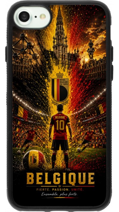 Coque iPhone 7 / 8 / SE (2020, 2022) - Silicone rigide noir Football Belgique splash 2026