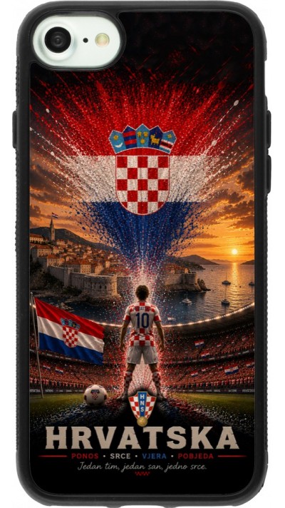 Coque iPhone 7 / 8 / SE (2020, 2022) - Silicone rigide noir Football Croatie splash 2026