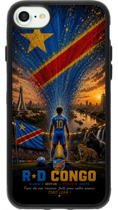 Coque iPhone 7 / 8 / SE (2020, 2022) - Silicone rigide noir Football République démocratique du Congo splash 2026