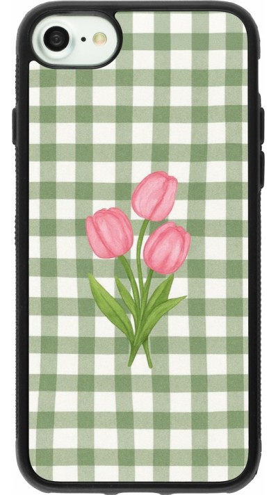 Coque iPhone 7 / 8 / SE (2020, 2022) - Silicone rigide noir Green vichy tulips Spring 2026