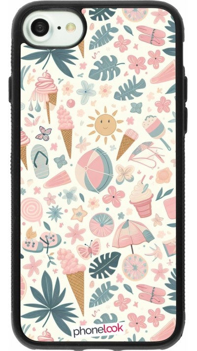 iPhone 7 / 8 / SE (2020, 2022) Case Hülle - Silikon schwarz Sommer Pink Muster
