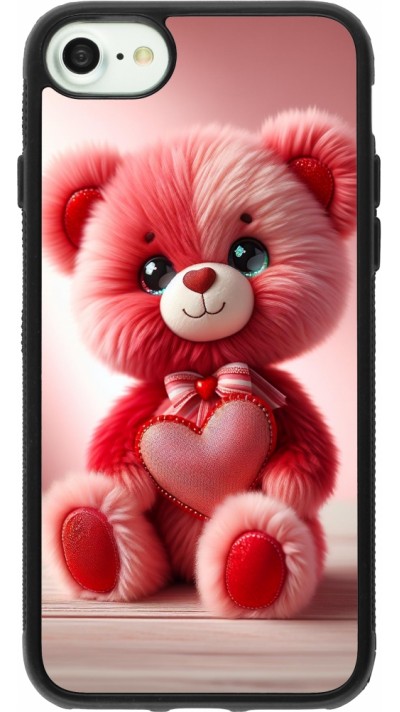 iPhone 7 / 8 / SE (2020, 2022) Case Hülle - Silikon schwarz Valentin 2024 Rosaroter Teddybär