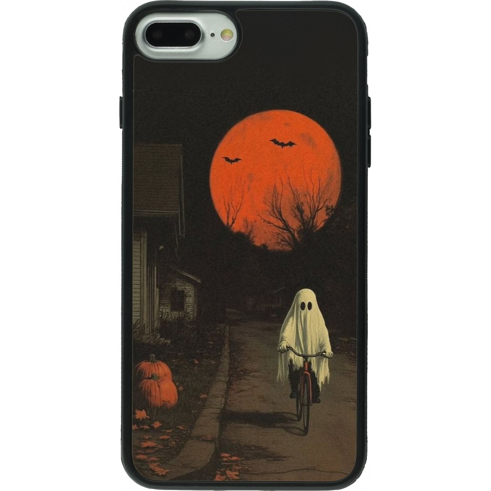 iPhone 7 Plus / 8 Plus Case Hülle - Silikon schwarz Halloween 2025 Ghost on a bicycle