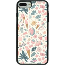 Coque iPhone 7 Plus / 8 Plus - Silicone rigide noir Summer Pink Pattern
