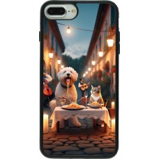 iPhone 7 Plus / 8 Plus Case Hülle - Silikon schwarz Valentin 2024 Hund & Katze Kerzenlicht