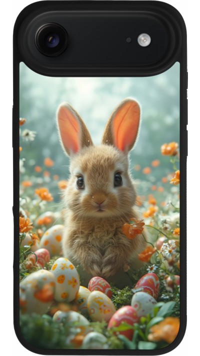 iPhone Air Case Hülle - Silikon schwarz Easter 2026 Rabbit in the garden