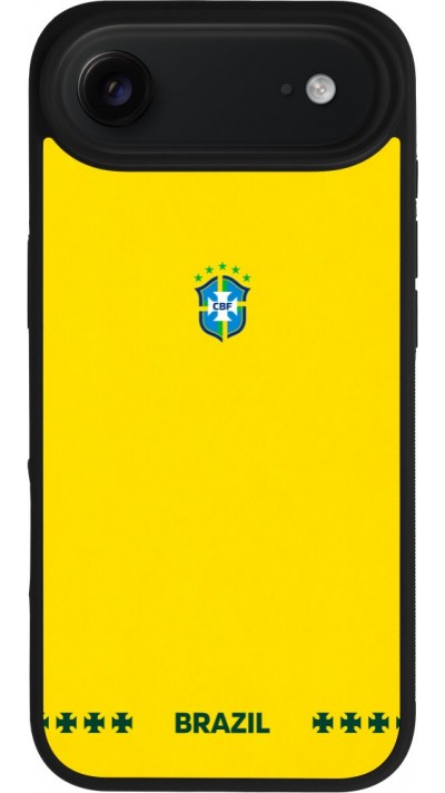 Coque iPhone Air - Silicone rigide noir Maillot de football Bresil 2026 personnalisable