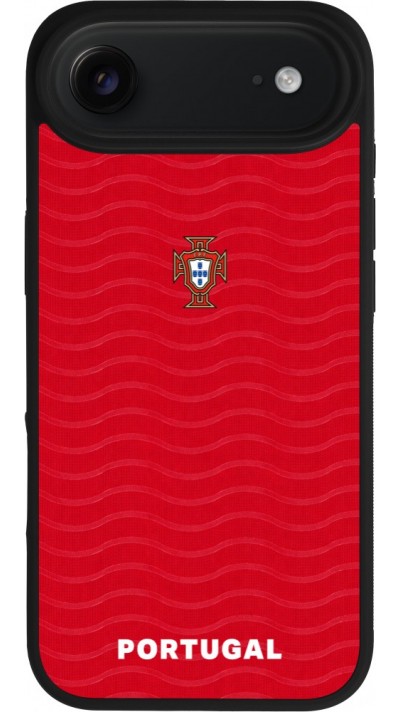 Coque iPhone Air - Silicone rigide noir Maillot de football Portugal 2026 personnalisable