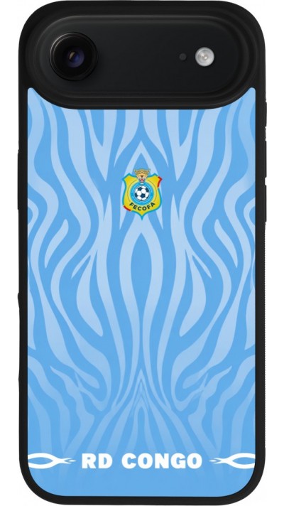 Coque iPhone Air - Silicone rigide noir Maillot de football RD Congo 2026 personnalisable
