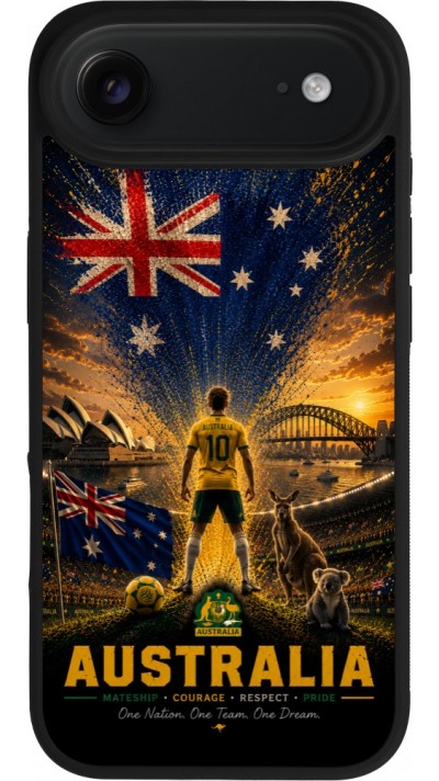 Coque iPhone Air - Silicone rigide noir Football Australie splash 2026
