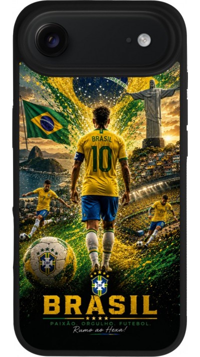 Coque iPhone Air - Silicone rigide noir Football Brésil splash 2026