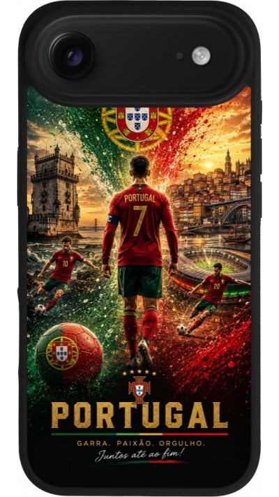 Coque iPhone Air - Silicone rigide noir Football Portugal splash 2026