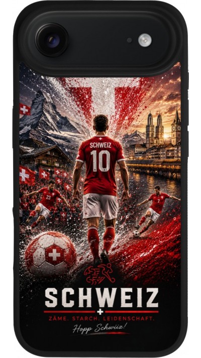 Coque iPhone Air - Silicone rigide noir Football Schweiz splash 2026