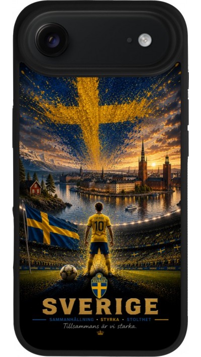 Coque iPhone Air - Silicone rigide noir Football Suède splash 2026