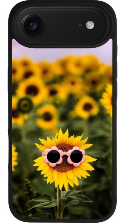 Coque iPhone Air - Silicone rigide noir Sunflower with glasses Spring 2026