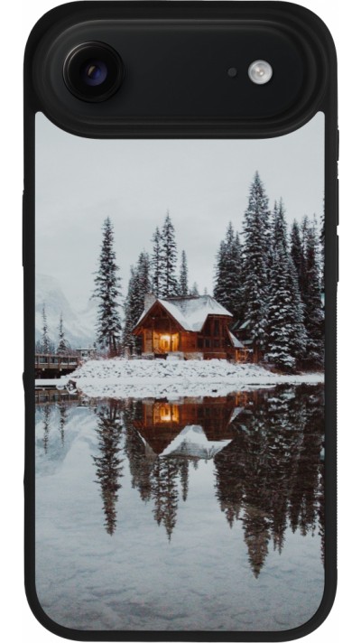 Coque iPhone Air - Silicone rigide noir Winter 25 Winter house forest afternoon