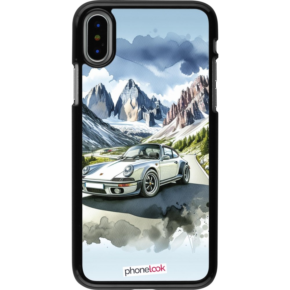 iPhone X / Xs Case Hülle - Porsche 911 Berg Aquarell