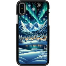 iPhone X / Xs Case Hülle - Verschneites Bergdorf am See in der Nacht