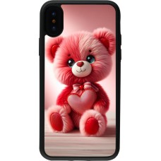 iPhone X / Xs Case Hülle - Silikon schwarz Valentin 2024 Rosaroter Teddybär