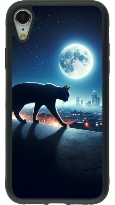 iPhone XR Case Hülle - Silikon schwarz Schwarze Katze unter dem Vollmond