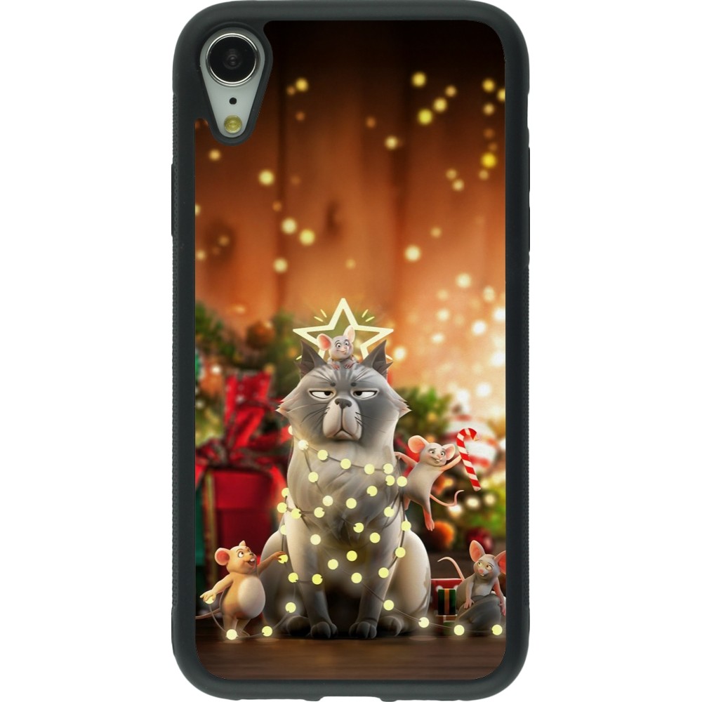 iPhone XR Case Hülle - Silikon schwarz Christmas 25 Xmas Cat