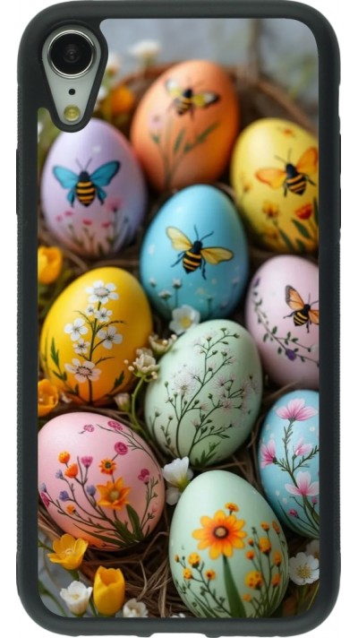 iPhone XR Case Hülle - Silikon schwarz Easter 2026 Eggs with bees