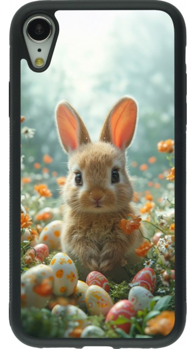 iPhone XR Case Hülle - Silikon schwarz Easter 2026 Rabbit in the garden