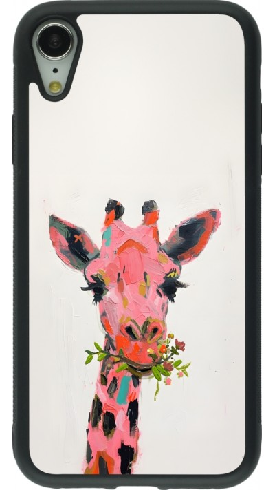 iPhone XR Case Hülle - Silikon schwarz Pink Girafe Paint