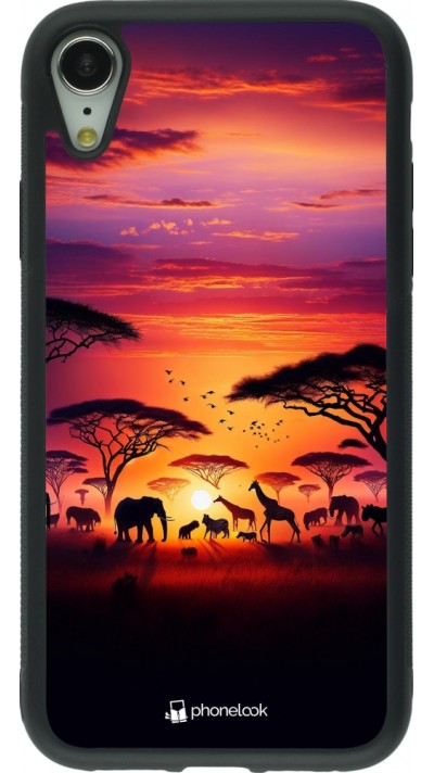 iPhone XR Case Hülle - Silikon schwarz Safari Sonnenuntergang Wildtiere