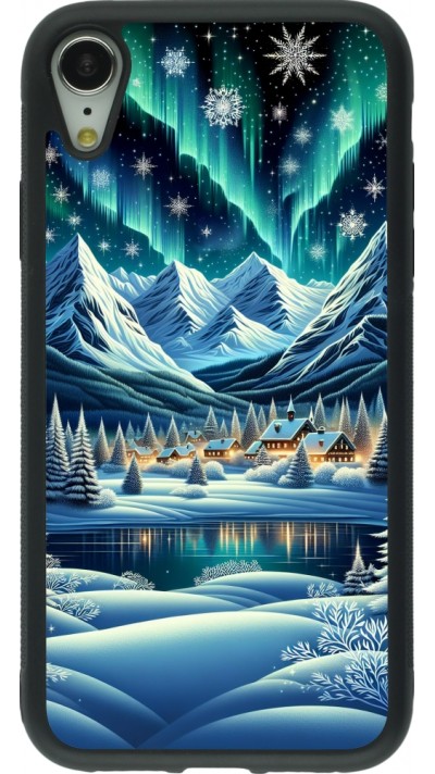 iPhone XR Case Hülle - Silikon schwarz Verschneites Bergdorf am See in der Nacht
