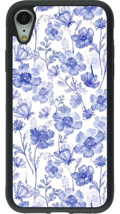 iPhone XR Case Hülle - Silikon schwarz Spring 23 watercolor blue flowers