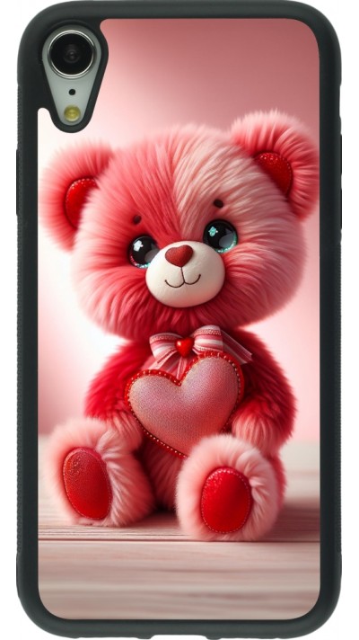 iPhone XR Case Hülle - Silikon schwarz Valentin 2024 Rosaroter Teddybär