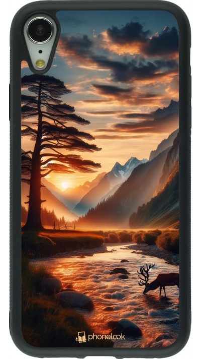 iPhone XR Case Hülle - Silikon schwarz Tal Sonnenuntergang Hirsch Baum