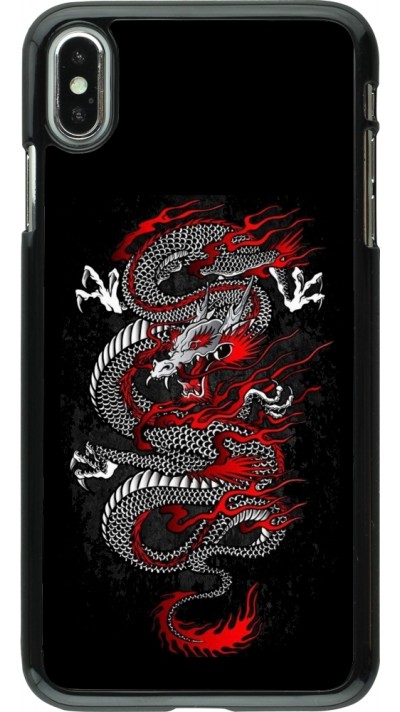Coque iPhone Xs Max - Japanese style Dragon Tattoo Red Black Coque iPhone Xs Max - Japanese style Dragon Tattoo Red Black