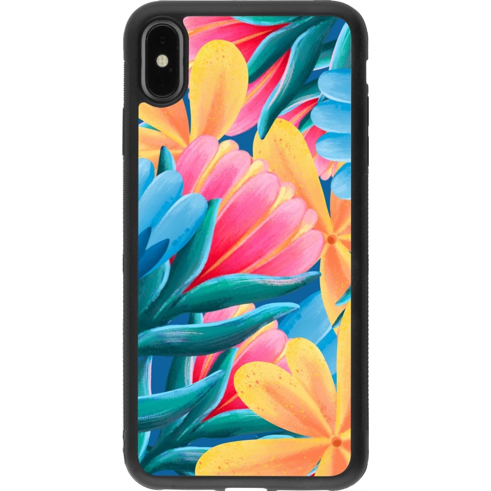 iPhone Xs Max Case Hülle - Silikon schwarz Spring 23 colorful flowers