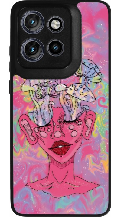 Coque Motorola Moto S50 - Silicone rigide noir Psychedelic pink mushroom