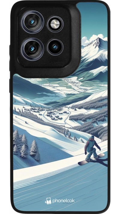 Coque Motorola Moto S50 - Silicone rigide noir Snowboarder Montagne