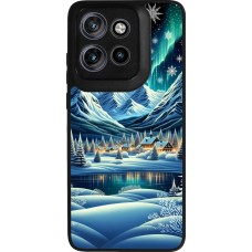 Motorola Moto S50 Case Hülle - Silikon schwarz Verschneites Bergdorf am See in der Nacht