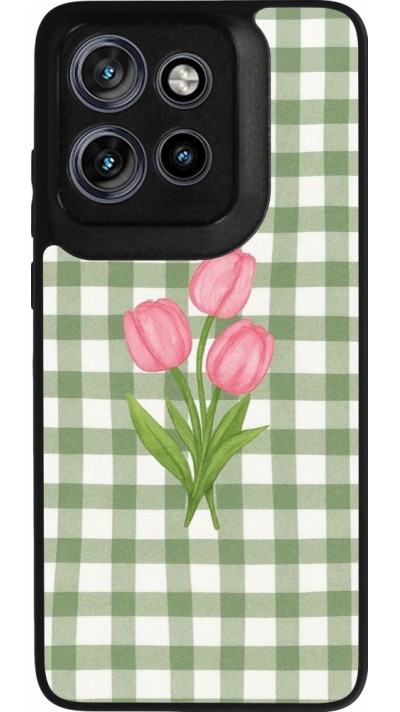 Coque Motorola Moto S50 - Silicone rigide noir Green vichy tulips Spring 2026